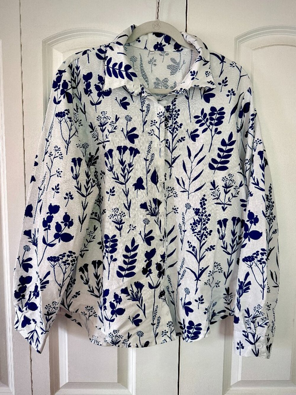 Botanical Print Button Down Shirt | Navy & White | Size XXL | Never Worn